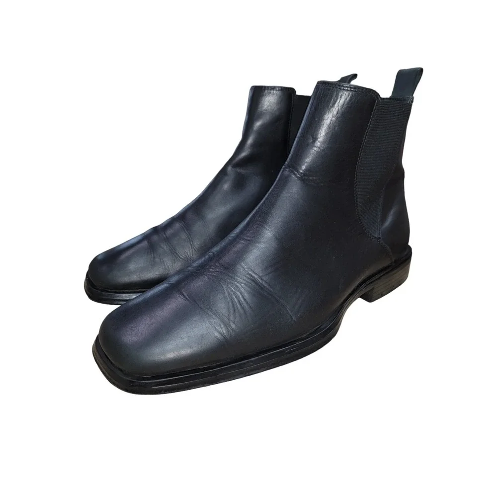 Alfani Men's Size‎ 9.5 M Black Leather Square Toe Dress Chelsea Ankle Boots Gore